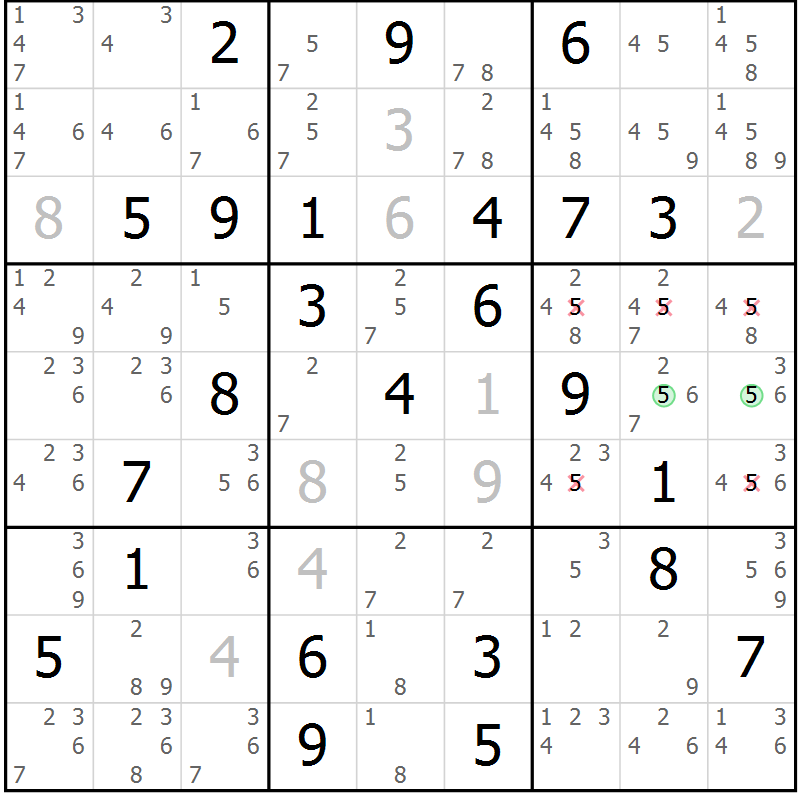 Position des candidats pour la solution de la Gr 82 page 85 du magazine de sudoku Sudoku Suprême n° 037