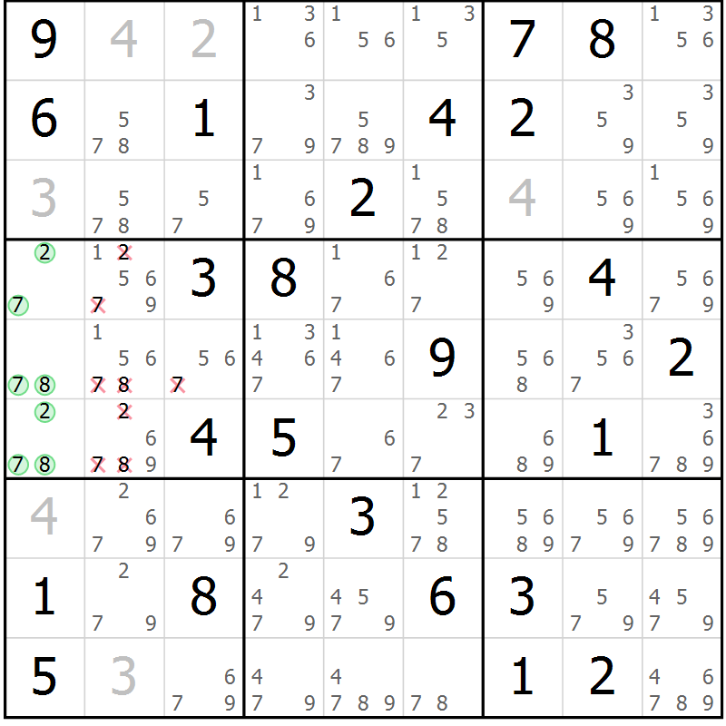 Position des candidats pour la solution de la Gr 83 page 86 du magazine de sudoku Sudoku Suprême n° 037
