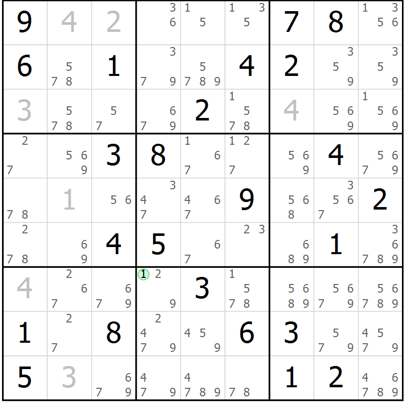 Position des candidats pour la solution de la Gr 83 page 86 du magazine de sudoku Sudoku Suprême n° 037