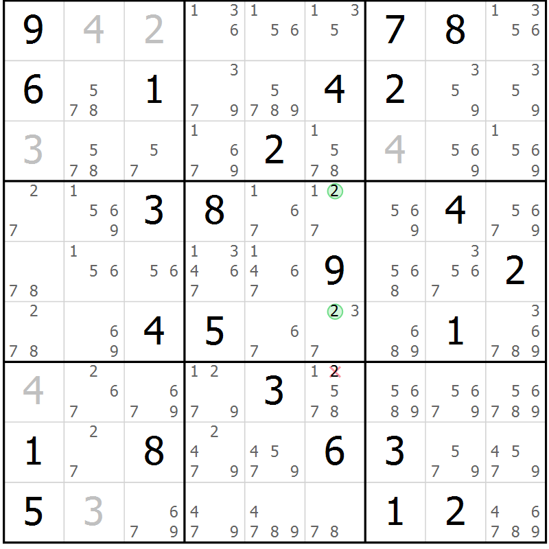 Position des candidats pour la solution de la Gr 83 page 86 du magazine de sudoku Sudoku Suprême n° 037