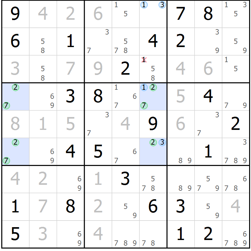 Position des candidats pour la solution de la Gr 83 page 86 du magazine de sudoku Sudoku Suprême n° 037