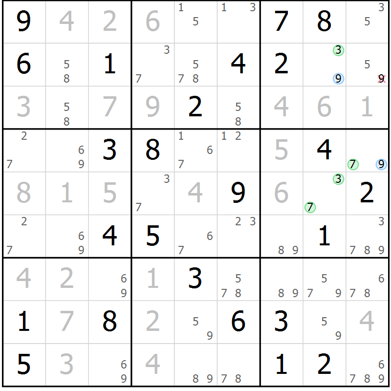 Position des candidats pour la solution de la Gr 83 page 86 du magazine de sudoku Sudoku Suprême n° 037