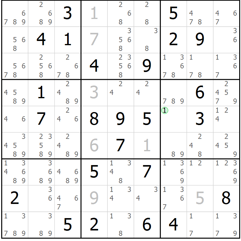 Position des candidats pour la solution de la Gr 84 page 87 du magazine de sudoku Sudoku Suprême n° 037