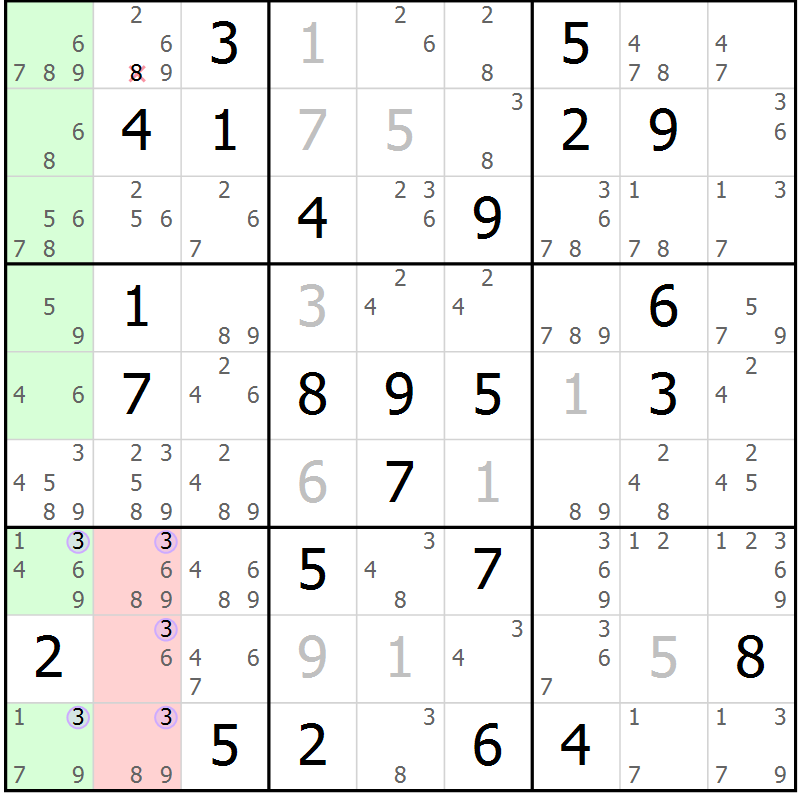 Position des candidats pour la solution de la Gr 84 page 87 du magazine de sudoku Sudoku Suprême n° 037