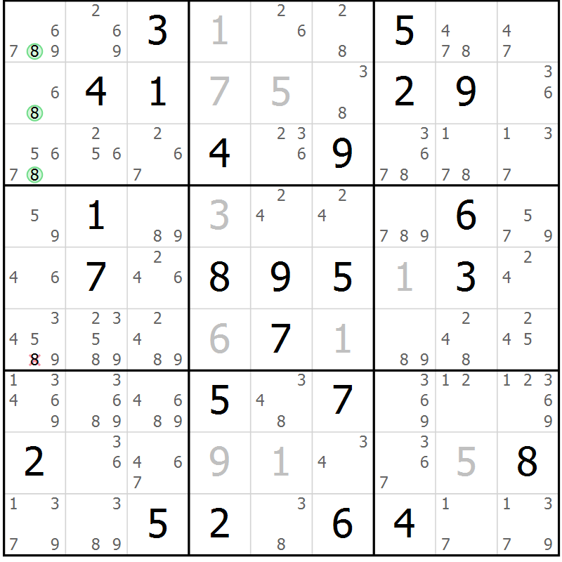 Position des candidats pour la solution de la Gr 84 page 87 du magazine de sudoku Sudoku Suprême n° 037