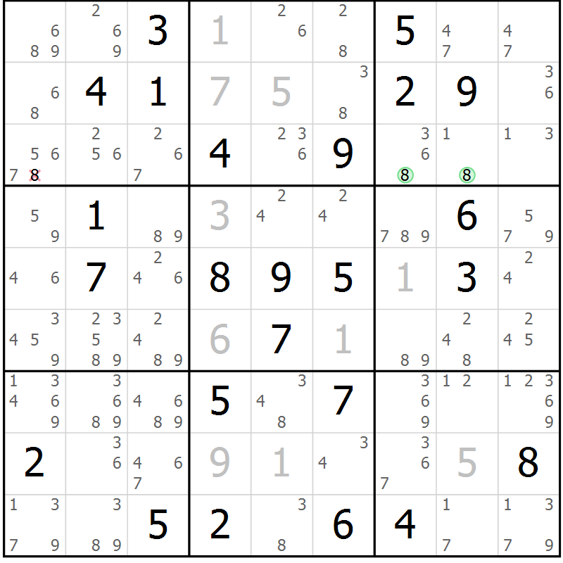 Position des candidats pour la solution de la Gr 84 page 87 du magazine de sudoku Sudoku Suprême n° 037