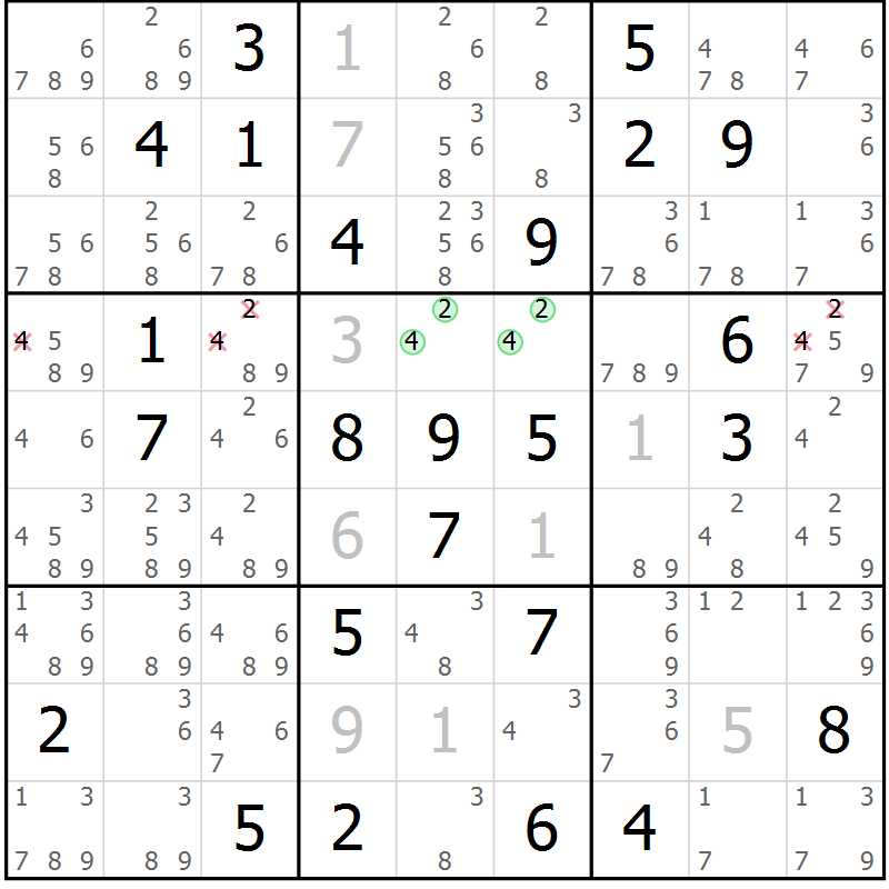 Position des candidats pour la solution de la Gr 84 page 87 du magazine de sudoku Sudoku Suprême n° 037