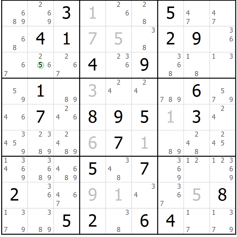 Position des candidats pour la solution de la Gr 84 page 87 du magazine de sudoku Sudoku Suprême n° 037