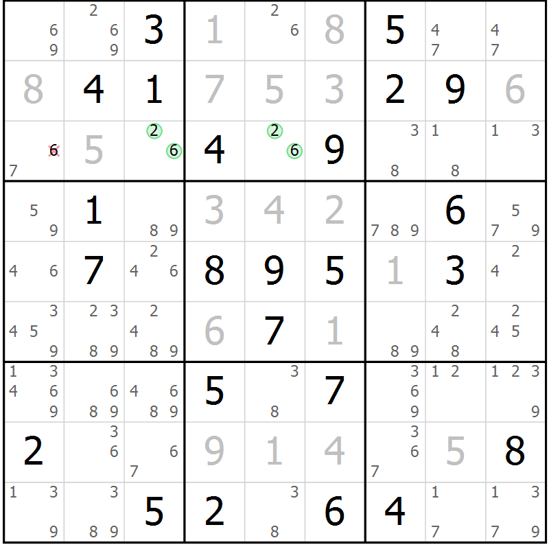 Position des candidats pour la solution de la Gr 84 page 87 du magazine de sudoku Sudoku Suprême n° 037