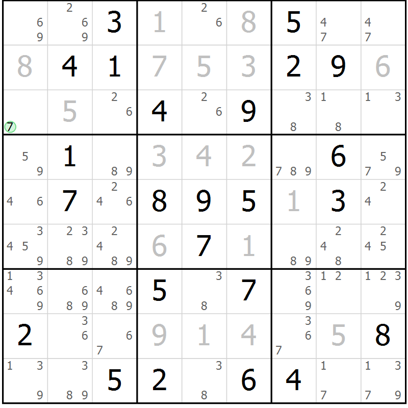 Position des candidats pour la solution de la Gr 84 page 87 du magazine de sudoku Sudoku Suprême n° 037