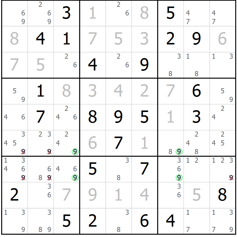 Position des candidats pour la solution de la Gr 84 page 87 du magazine de sudoku Sudoku Suprême n° 037