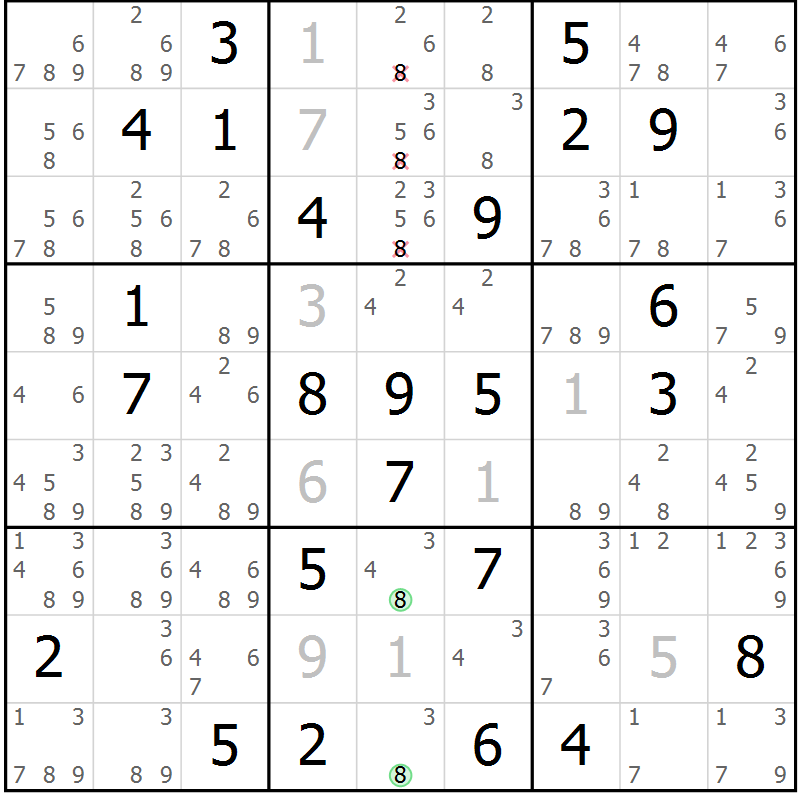 Position des candidats pour la solution de la Gr 84 page 87 du magazine de sudoku Sudoku Suprême n° 037