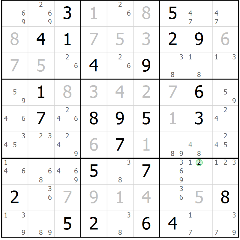 Position des candidats pour la solution de la Gr 84 page 87 du magazine de sudoku Sudoku Suprême n° 037