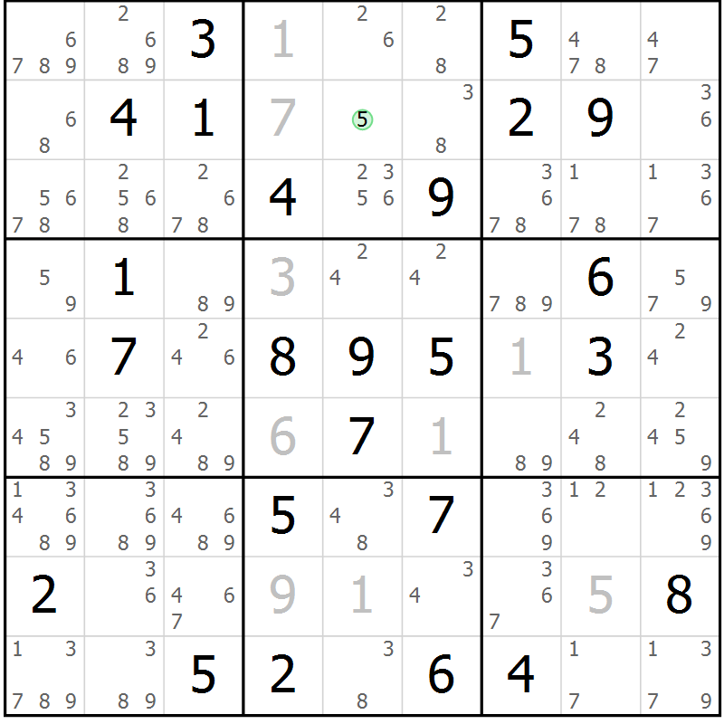 Position des candidats pour la solution de la Gr 84 page 87 du magazine de sudoku Sudoku Suprême n° 037