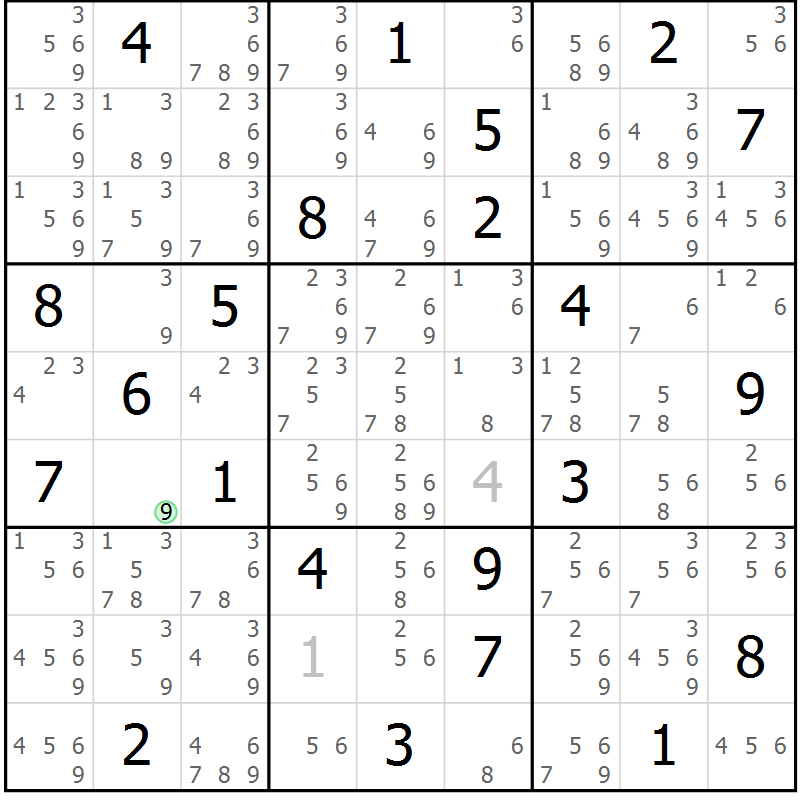 Position des candidats pour la solution de la Gr 9 page 12 du magazine de sudoku Sudoku Suprême n° 037