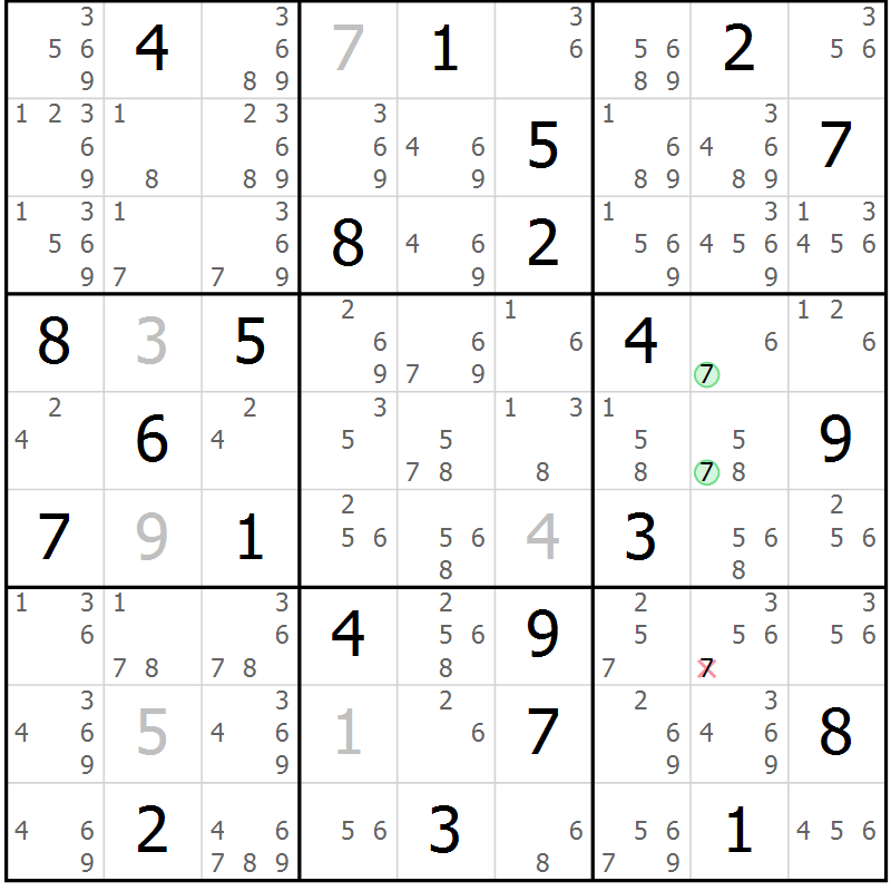 Position des candidats pour la solution de la Gr 9 page 12 du magazine de sudoku Sudoku Suprême n° 037