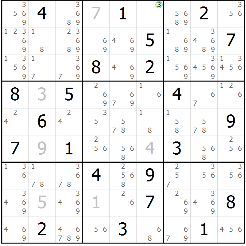 Position des candidats pour la solution de la Gr 9 page 12 du magazine de sudoku Sudoku Suprême n° 037