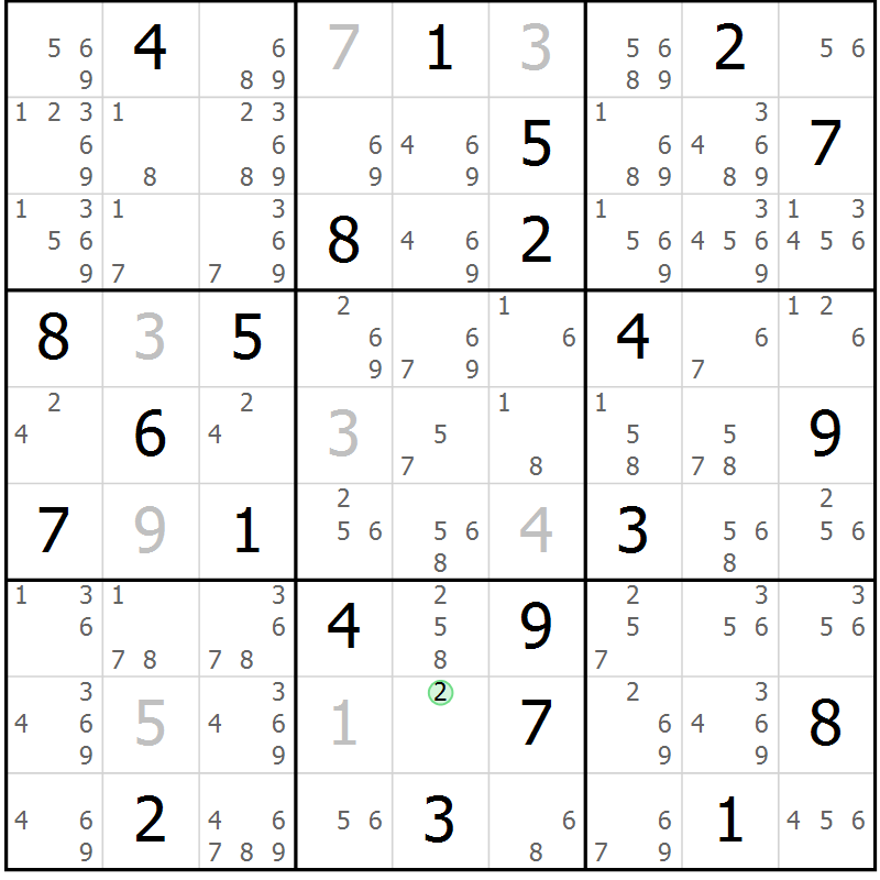 Position des candidats pour la solution de la Gr 9 page 12 du magazine de sudoku Sudoku Suprême n° 037