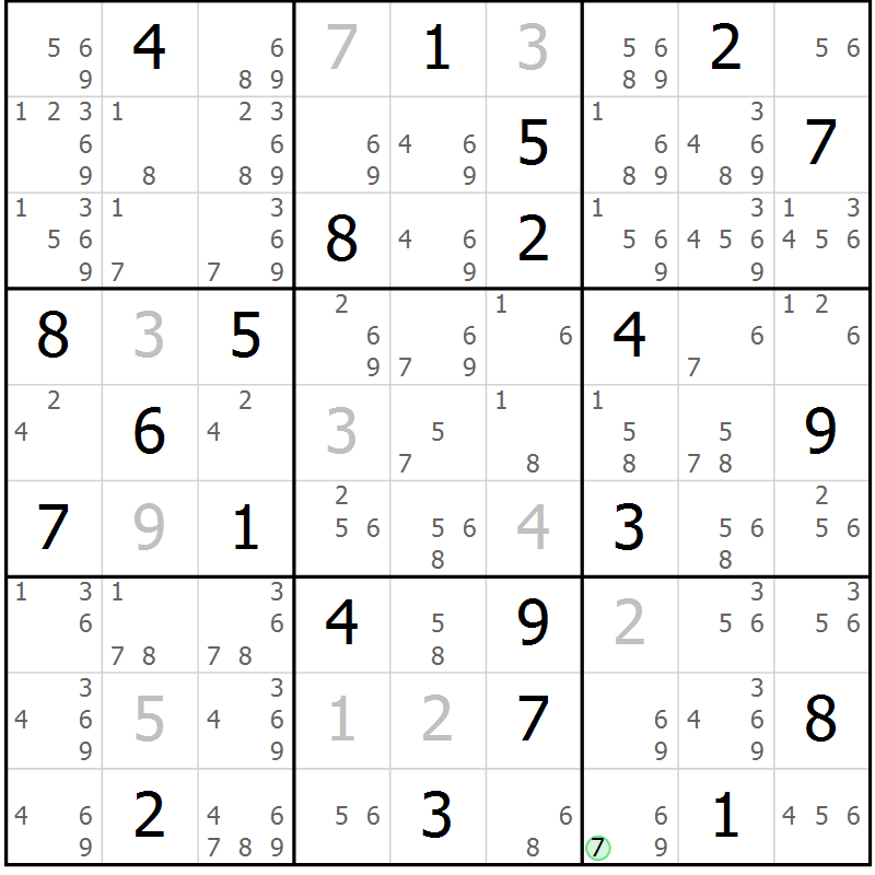 Position des candidats pour la solution de la Gr 9 page 12 du magazine de sudoku Sudoku Suprême n° 037