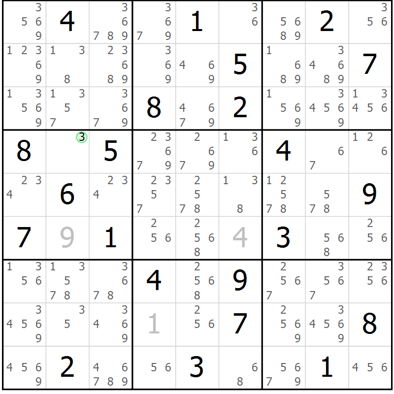 Position des candidats pour la solution de la Gr 9 page 12 du magazine de sudoku Sudoku Suprême n° 037