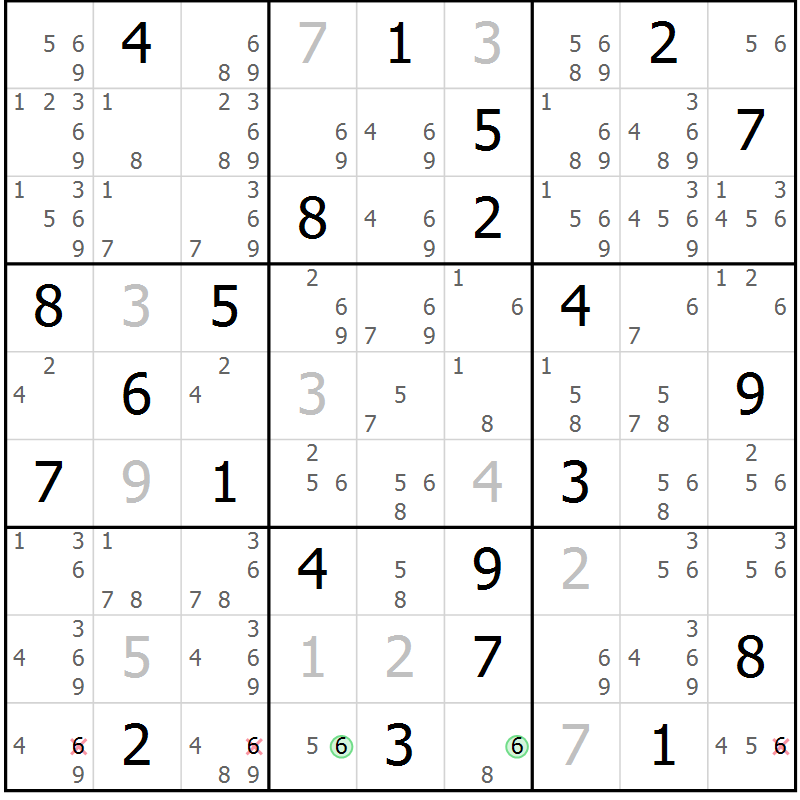 Position des candidats pour la solution de la Gr 9 page 12 du magazine de sudoku Sudoku Suprême n° 037