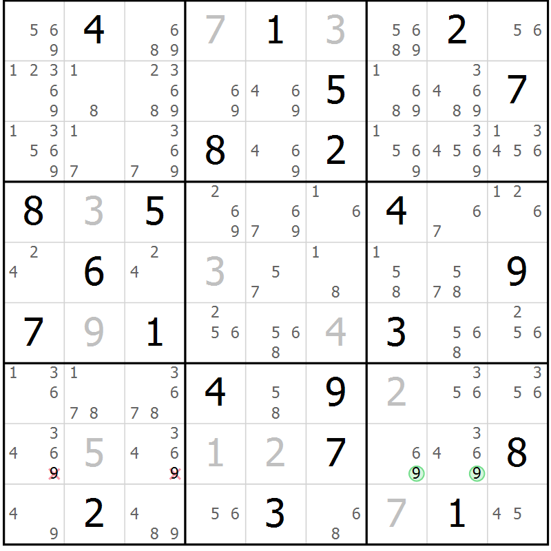 Position des candidats pour la solution de la Gr 9 page 12 du magazine de sudoku Sudoku Suprême n° 037