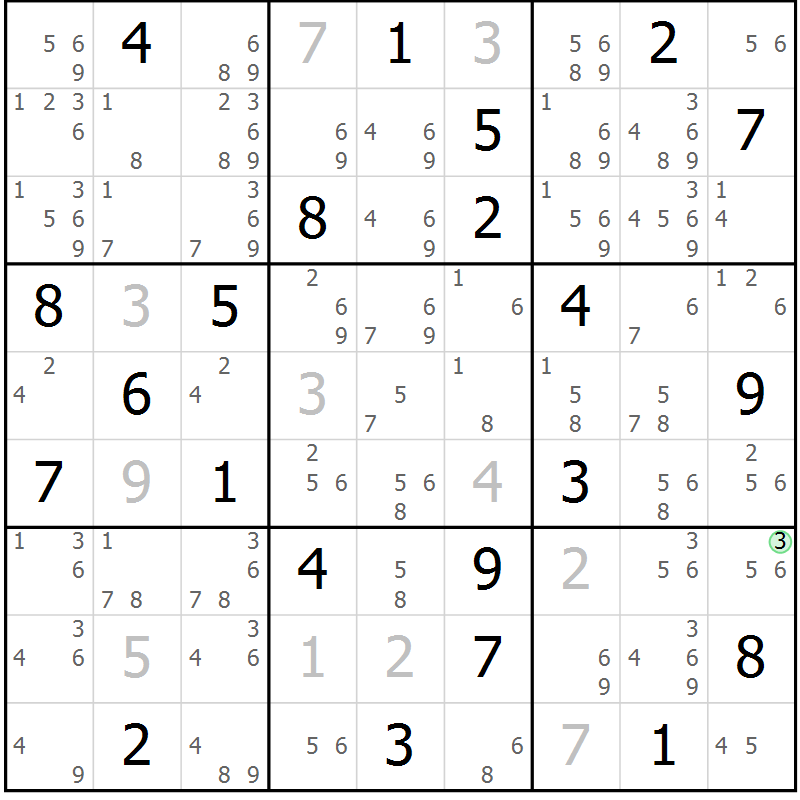 Position des candidats pour la solution de la Gr 9 page 12 du magazine de sudoku Sudoku Suprême n° 037