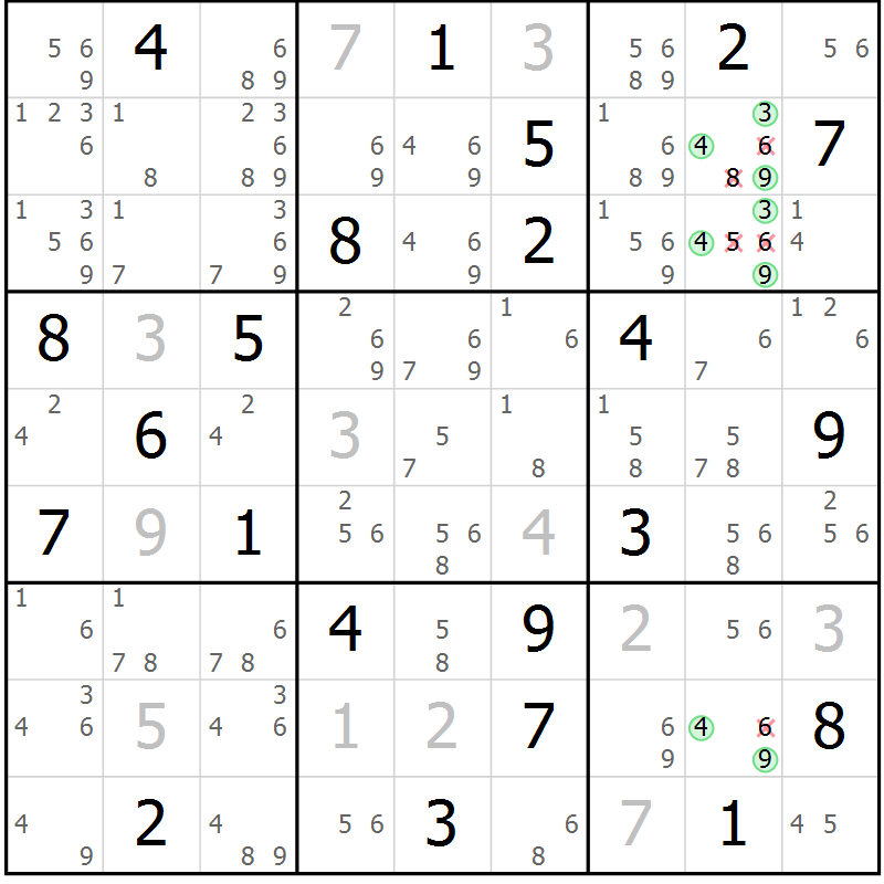 Position des candidats pour la solution de la Gr 9 page 12 du magazine de sudoku Sudoku Suprême n° 037