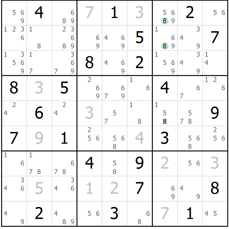 Position des candidats pour la solution de la Gr 9 page 12 du magazine de sudoku Sudoku Suprême n° 037