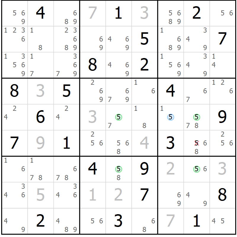 Position des candidats pour la solution de la Gr 9 page 12 du magazine de sudoku Sudoku Suprême n° 037