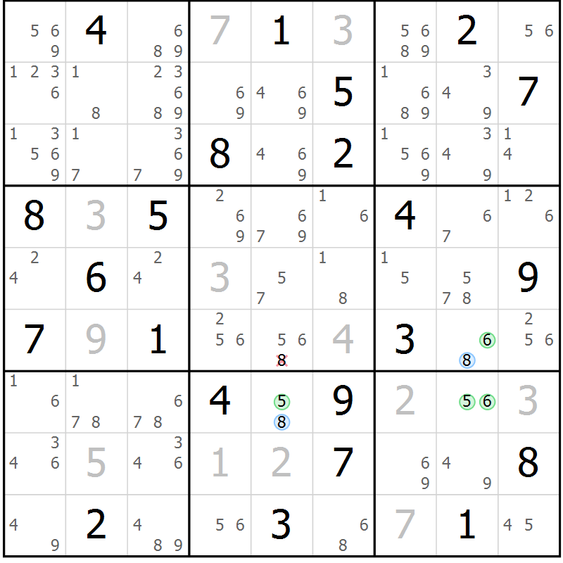 Position des candidats pour la solution de la Gr 9 page 12 du magazine de sudoku Sudoku Suprême n° 037