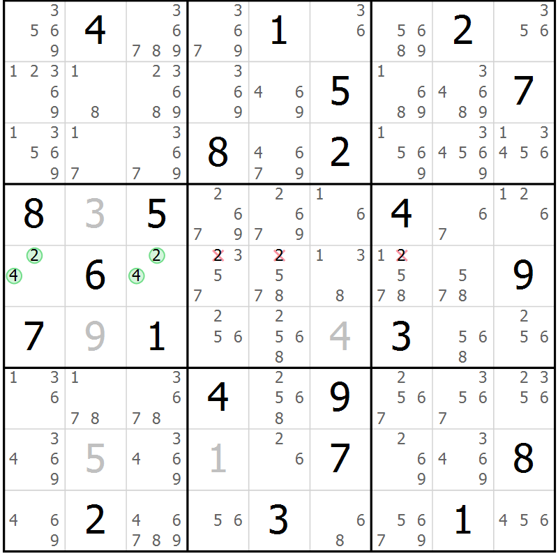 Position des candidats pour la solution de la Gr 9 page 12 du magazine de sudoku Sudoku Suprême n° 037