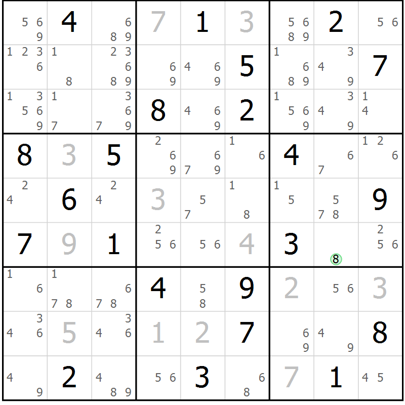 Position des candidats pour la solution de la Gr 9 page 12 du magazine de sudoku Sudoku Suprême n° 037