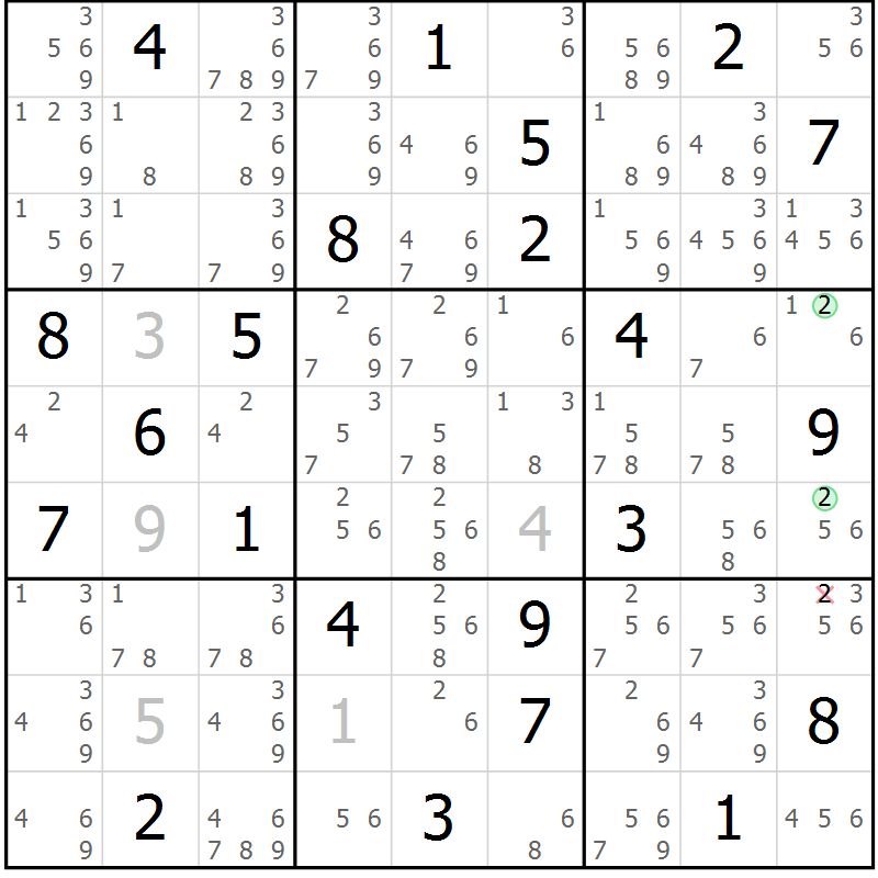 Position des candidats pour la solution de la Gr 9 page 12 du magazine de sudoku Sudoku Suprême n° 037