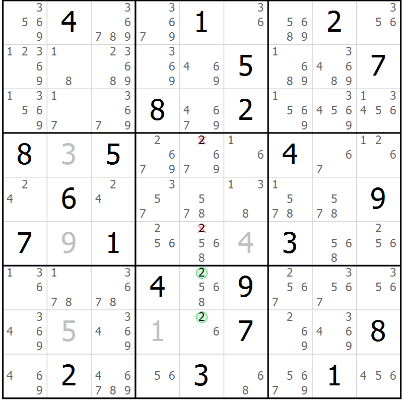 Position des candidats pour la solution de la Gr 9 page 12 du magazine de sudoku Sudoku Suprême n° 037