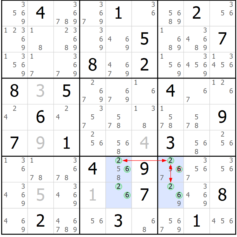 Position des candidats pour la solution de la Gr 9 page 12 du magazine de sudoku Sudoku Suprême n° 037