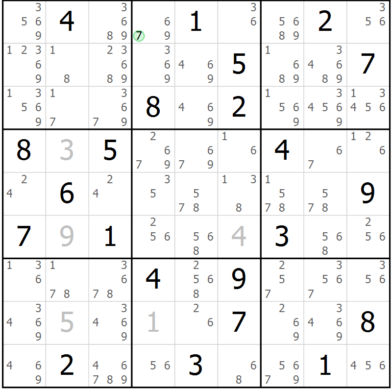 Position des candidats pour la solution de la Gr 9 page 12 du magazine de sudoku Sudoku Suprême n° 037