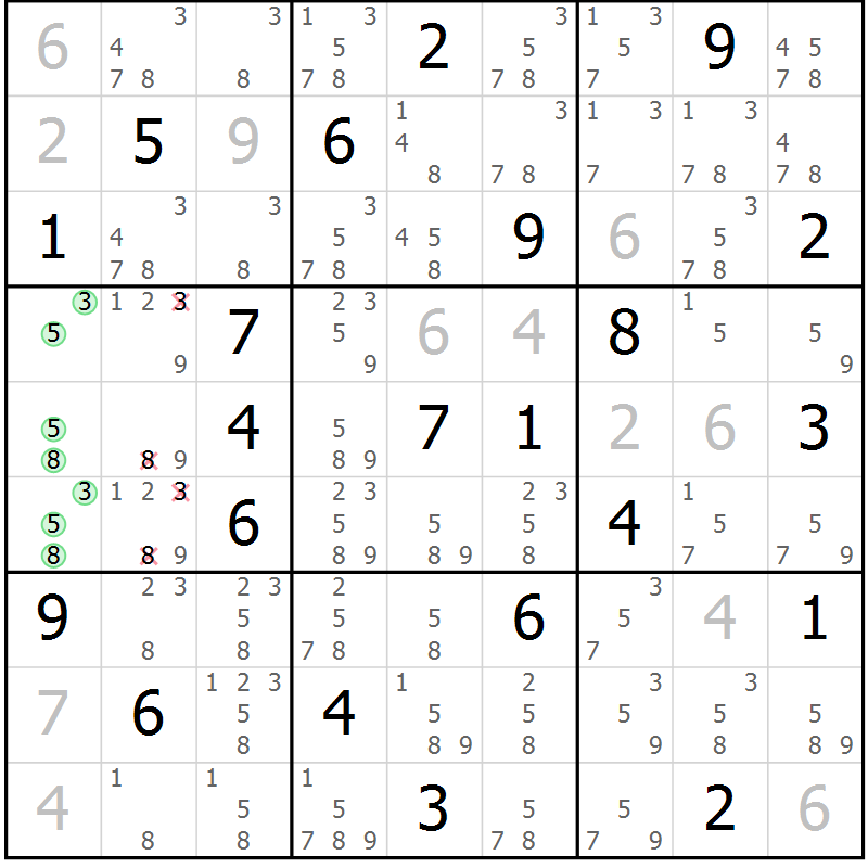 Position des candidats pour la solution de la Gr 1 page 4 du magazine de sudoku Sudoku Suprême n° 039