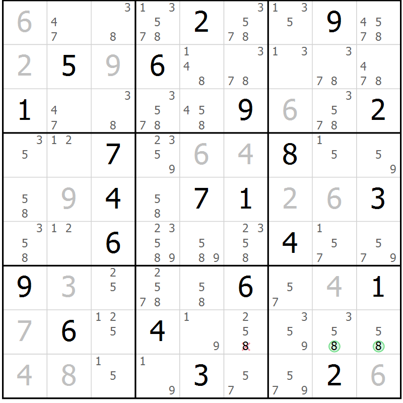 Position des candidats pour la solution de la Gr 1 page 4 du magazine de sudoku Sudoku Suprême n° 039