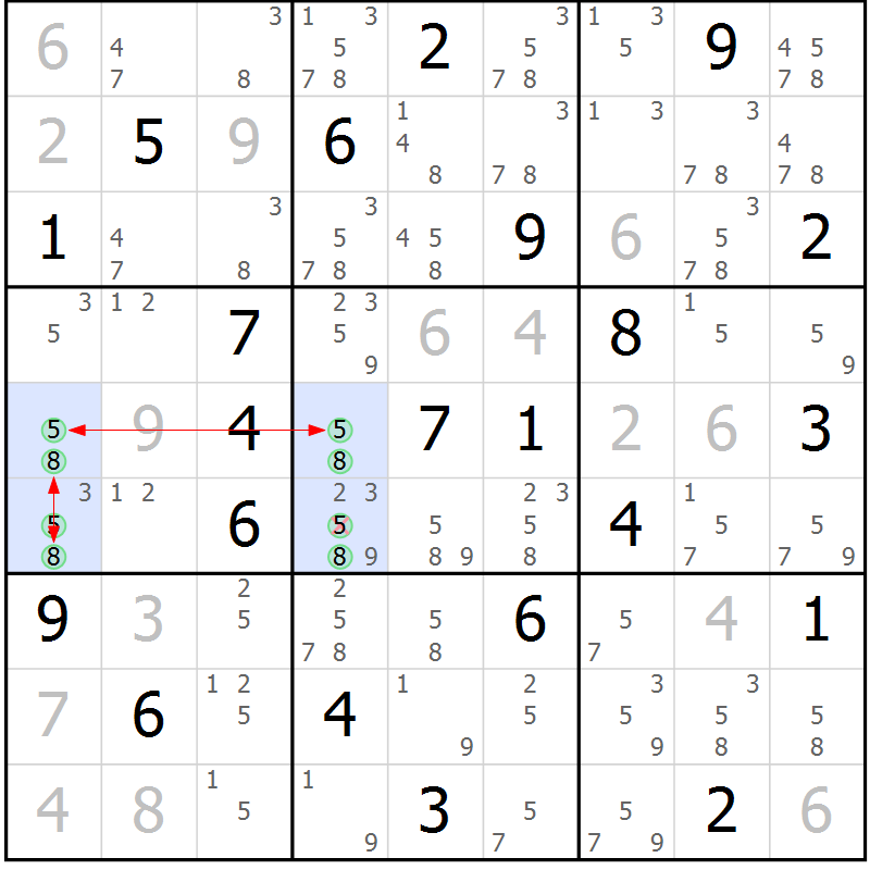 Position des candidats pour la solution de la Gr 1 page 4 du magazine de sudoku Sudoku Suprême n° 039