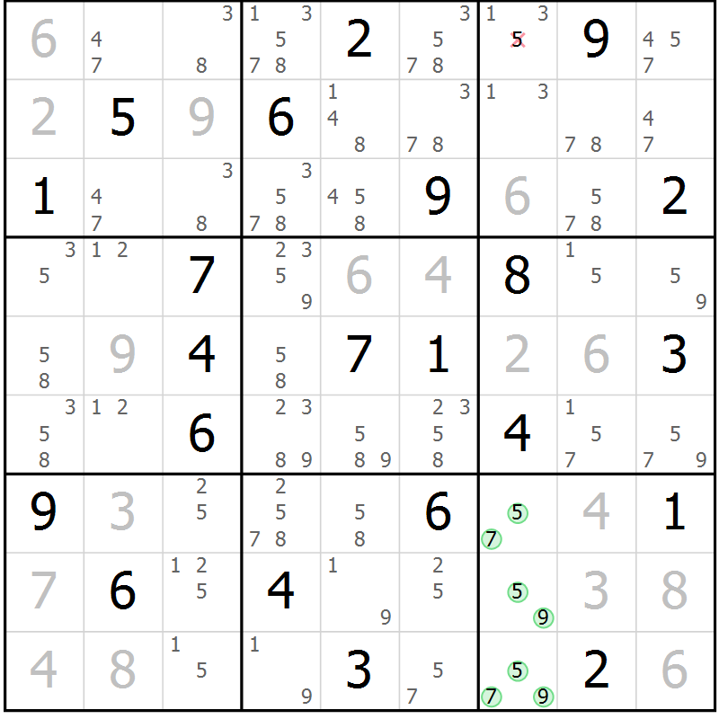 Position des candidats pour la solution de la Gr 1 page 4 du magazine de sudoku Sudoku Suprême n° 039