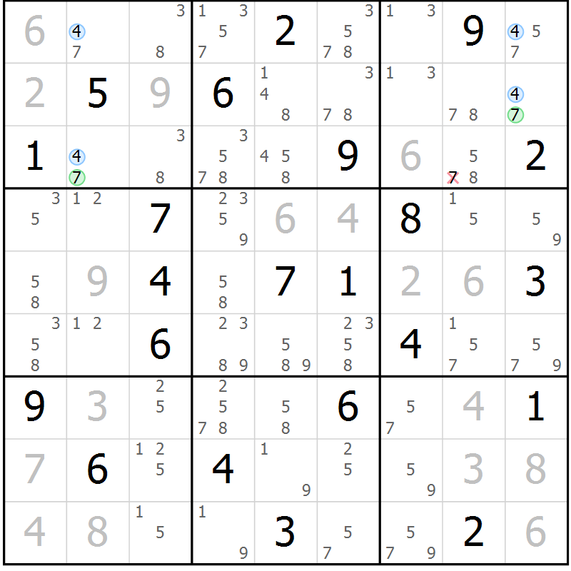 Position des candidats pour la solution de la Gr 1 page 4 du magazine de sudoku Sudoku Suprême n° 039