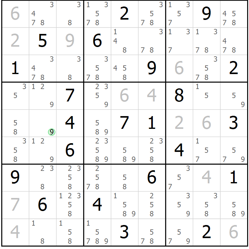 Position des candidats pour la solution de la Gr 1 page 4 du magazine de sudoku Sudoku Suprême n° 039