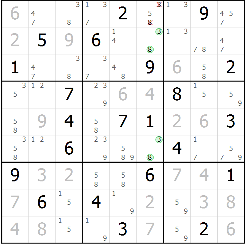 Position des candidats pour la solution de la Gr 1 page 4 du magazine de sudoku Sudoku Suprême n° 039