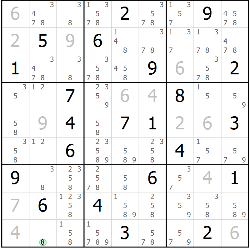 Position des candidats pour la solution de la Gr 1 page 4 du magazine de sudoku Sudoku Suprême n° 039