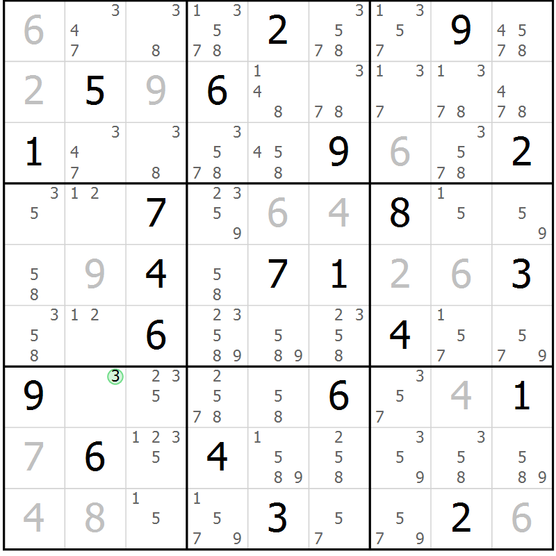 Position des candidats pour la solution de la Gr 1 page 4 du magazine de sudoku Sudoku Suprême n° 039