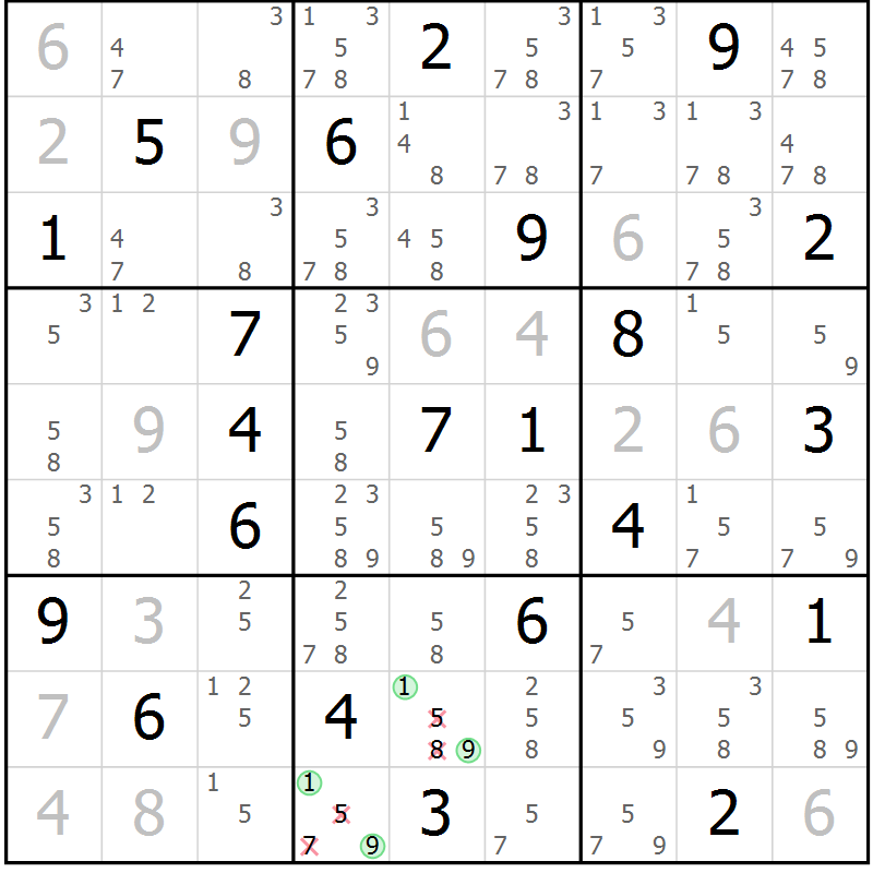 Position des candidats pour la solution de la Gr 1 page 4 du magazine de sudoku Sudoku Suprême n° 039
