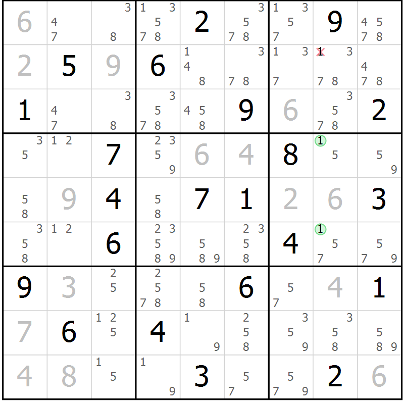 Position des candidats pour la solution de la Gr 1 page 4 du magazine de sudoku Sudoku Suprême n° 039