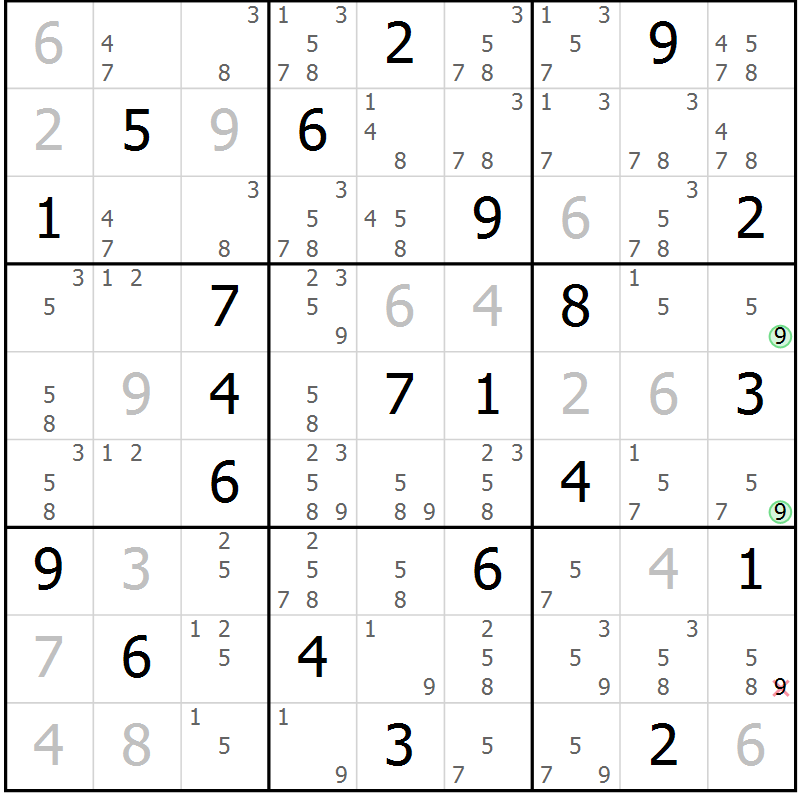 Position des candidats pour la solution de la Gr 1 page 4 du magazine de sudoku Sudoku Suprême n° 039