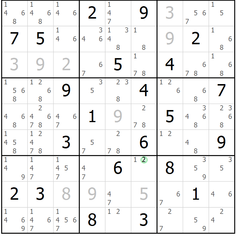 Position des candidats pour la solution de la Gr 10 page 13 du magazine de sudoku Sudoku Suprême n° 039